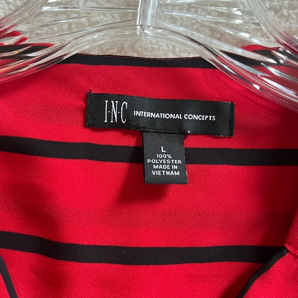 INC Designer Red & Black Striped Wrap Blouse Women’s Size Large - Picture 3 of 16